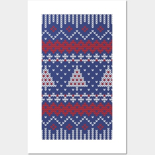 Knitting Blue Xmas trees Posters and Art